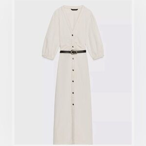 Zara Midi Dress With Puff Sleeves And Belt Size XS